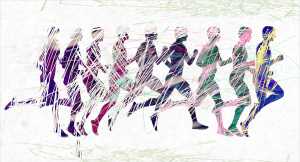 Runners - Stampa su tela con telaio in legno a fondo materico, misure 62x115 cm / 77x143 cm / 100x180 cm