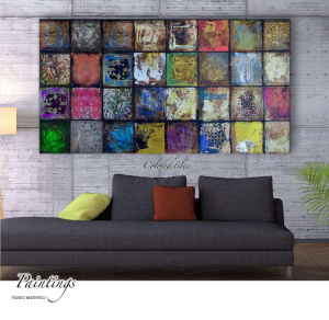 Colored tiles - Stampa su tela con telaio in legno a fondo materico misure 62x115 cm / 77x143 cm / 100x180 cm