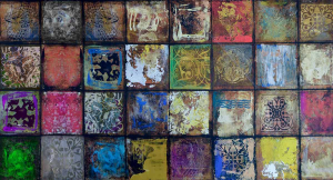 Colored tiles - Stampa su tela con telaio in legno a fondo materico misure 62x115 cm / 77x143 cm / 100x180 cm