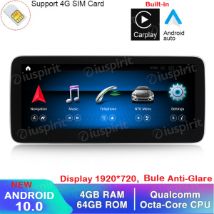 ANDROID navigatore per Mercedes Classe C W205 Classe GLC X253 Classe V W446 NTG 5.0 10.25 pollici 4GB RAM 64GB ROM Octa-Core CarPlay Android Auto Bluetooth GPS WI-FI