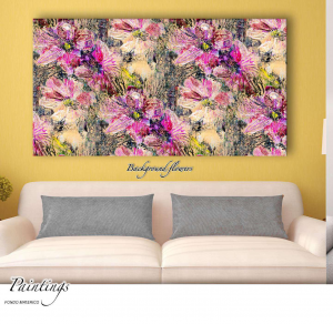 Background flowers - Stampa su tela con telaio in legno a fondo materico, misure 62x115 cm / 77x143 cm / 100x180 cm