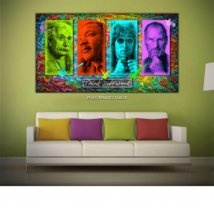 Personalities fluor - Stampa digitale su Plexiglass® di Albert Einstein, Martin Luther King, John Lennon e Steve Jobs fluo, misure 100x150 cm / 100x180 cm