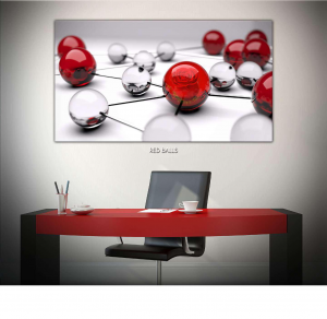 Red balls - Stampa digitale su Plexiglass® di sfere rosse collegate ad altre sfere; misure 100x150 cm / 100x180 cm