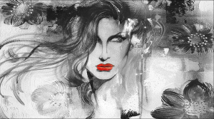 Circle black - Stampa digitale su Plexiglass® di una donna stilizzata con labbra rosse; misure 100x150 cm / 100x180 cm