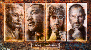 Personalities rusty - Stampa digitale su Plexiglass® di Albert Einstein, Martin Luther King, John Lennon e Steve Jobs con effetto ruggine, misure 100x150 cm / 100x180 cm