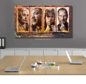 Personalities rusty - Stampa digitale su Plexiglass® di Albert Einstein, Martin Luther King, John Lennon e Steve Jobs con effetto ruggine, misure 100x150 cm / 100x180 cm