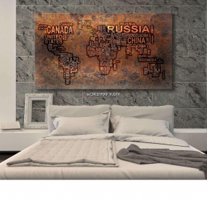 World map rusty - Stampa digitale su Plexiglass® di un planisfero con nomi delle nazioni con tonalità ruggine, misure 100x150 cm / 100x180 cm