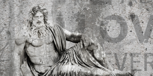 Marmur - Stampa su tela con telaio in legno di una tipica statua romana, misure 200x240 (2 tele 100x240) / 300x240 (2 tele 150x240)