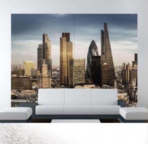 London - Stampa su tela con telaio in legno della vista della City di Londra, misure 200x240 (2 tele 100x240) / 300x240 (2 tele 150x240)