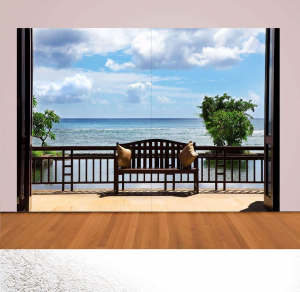 View - Stampa su tela con telaio in legno di una veduta sul mare, misure 200x240 (2 tele 100x240) / 300x240 (2 tele 150x240)