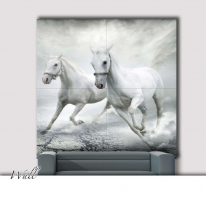 Cavalli bianchi - Stampa su tela con telaio in legno di 2 cavalli che corrono, misure 160x160 (4 tele) / 200x200 (4 tele) / 160x240 (6 tele) / 200x300 (6 tele)