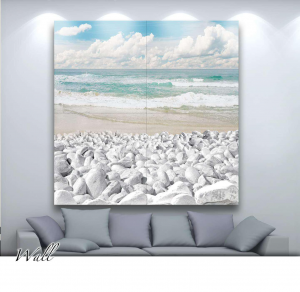 White rocks - Stampa su tela con telaio in legno di sassi bianchi sulla spiaggia, misure 160x160 (4 tele) / 200x200 (4 tele) / 160x240 (6 tele) / 200x300 (6 tele)