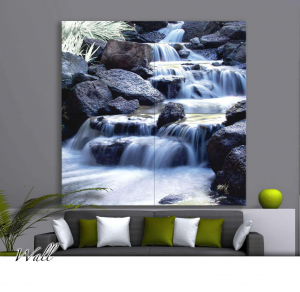 Misty Waterfalls - Stampa su tela con telaio in legno di cascate con una leggera nebbia, misure 160x160 (4 tele) / 200x200 (4 tele) / 160x240 (6 tele)