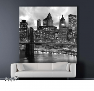 Manhattan black - Stampa su tela con telaio in legno del famoso quartiere di New York, misure 160x160 (4 tele) / 200x200 (4 tele) / 160x240 (6 tele) / 200x300 (6 tele)