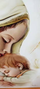 Capoletto in legno  Made in Italy raffigurante Madonna con Bambino cm. 34 x 65 