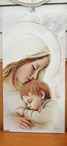 Capoletto in legno  Made in Italy raffigurante Madonna con Bambino cm. 34 x 65 