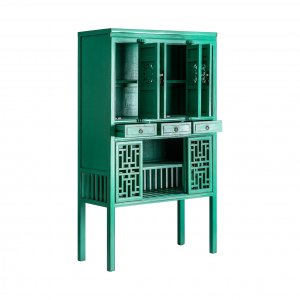 Jinan - Armadio a 4 ante con 3 cassetti, in legno di pino riciclato colore verde in stile orientale, dimensioni 110 x 50 x 190 cm.