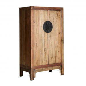 Tilda - Armadio 2 ante con 2 cassetti interni, in legno di pino riciclato colore naturale in stile etnico, dimensioni 100 x 55 x 175 cm.