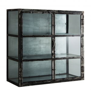 Girvan - Vetrina a 2 ante in ferro e cristallo color grigio stile Vintage, dimensioni 100 x 40 x 96 cm.