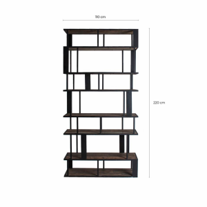 Tello - Libreria in legno di olmo e ferro color nero stile industriale, dimensioni 110 x 40 x 220 cm.