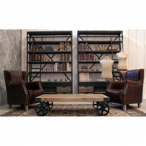 Ivalo - Libreria con scala e 4 cassetti, in legno di pino e ferro stile industriale, dimensioni 160 x 45 x 245 cm.