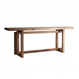 Hemye - Tavolo consolle in legno di pino e pietra colore naturale stile contemporaneo, dimensioni 200 x 40 x 76 cm.