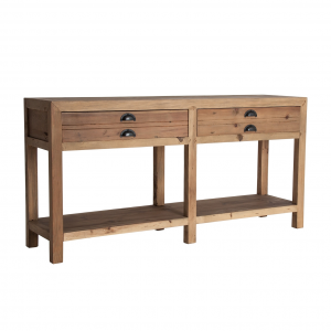 Bern - Tavolo consolle con 2 cassetti in legno di pino colore naturale stile classico, dimensioni 150 x 38 x 75 cm.