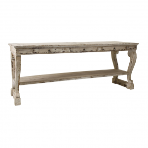 Gap - Tavolo consolle con 3 cassetti, in legno di abete colore bianco decapato invecchiato stile provenzale, dimensioni 194 x 66 x 76 cm.
