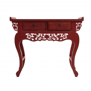 Taipel - Tavolo consolle con 2 cassetti, in legno di olmo colore rosso scuro stile est orientale, dimensioni 104 x 40 x 84 cm.