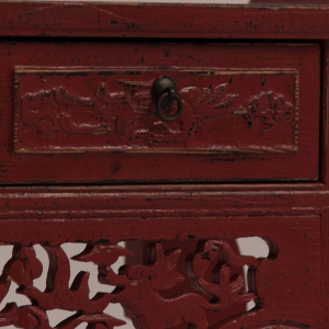 Taipel - Tavolo consolle con 2 cassetti, in legno di olmo colore rosso scuro stile est orientale, dimensioni 104 x 40 x 84 cm.