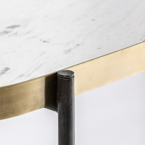 Lezey - Tavolo consolle in acciaio e marmo color oro in stile art deco, dimensioni 137 x 50 x 79 cm.