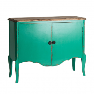 Samari - Tavolo consolle con 2 ante, in legno di olmo colore verde in stile provenzale, dimensione 120 x 40 x 100 cm. 