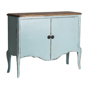 Samari - Tavolo consolle con 2 ante, in legno di olmo colore sky blue in stile provenzale, dimensione 120 x 40 x 90 cm.