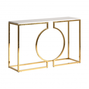 Lect - Tavolo consolle in acciaio marmo e mdf color oro in stile art dèco, dimensioni 120 x 35 x 75cm.