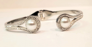 bracciale acciaio silver  perla strass