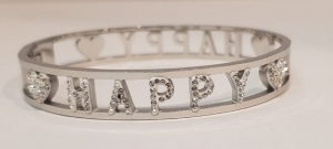 bracciale acciaio silver manetta  scritte happy strass