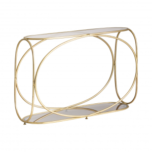 Kruth - Tavolo consolle in ferro e vetro color oro in stile art dèco - dimensioni 111 x 39 x 78 cm.