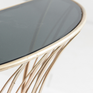 Rivoli - Tavolo consolle in acciaio e cristallo color oro in stile art dèco, dimensioni 107 x 36 x 76 cm.