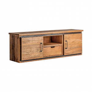 Antrim - Porta tv con 2 ante scorrevoli e 1 cassetto in legno di mango e ferro colore naturale in stile vintage, dimensione 180 x 45 x 60 cm. (1)