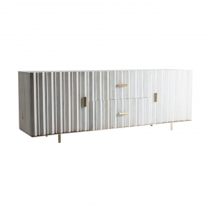 Lure - Credenza con 2 ante e 2 cassetti, in legno di mango e ferro colore crema e oro in stile art deco, Dimensioni 200 x 45 x 72 cm.