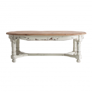 Denber - Tavolino da salotto in legno di pino colore naturale e bianco in stile contemporaneo, dimensioni 120 x 64 x 42 cm.