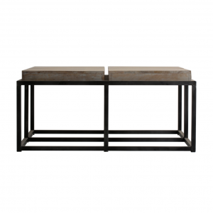 Ustka - Tavolino da salotto in legno di mango e ferro color nero finitura lavata in stile provenzale, dimensione 102 x 102 x 48 cm. 