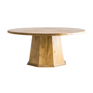 Orebo - Tavolo rotondo in legno di olmo, colore naturale invecchiato stile contemporaneo, dimensioni 180 x 180 x 78 cm.
