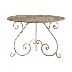 Olbia - Tavolo rotondo in ferro e mdf colore bianco sporco in stile classico, dimensione 120 x 120 x 77