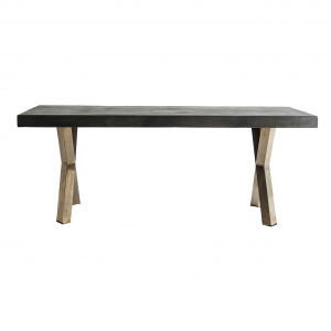 Kapie - Tavolo in legno di olmo e ferro, color oro in stile art dèco, dimensioni 200 x 90 x 76 cm.
