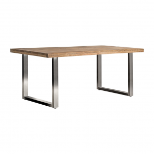 Akron - Tavolo in legno di mango e acciaio, colore naturale e argento in stile contemporaneo, dimensione 194 x 96 x 76 cm.
