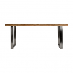 Akron - Tavolo in legno di mango e acciaio, colore naturale e argento in stile contemporaneo, dimensione 194 x 96 x 76 cm.