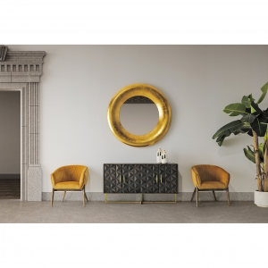 Neive - Poltrona in velluto e legno di abete color mostarda stile vintage, dimensione 69 x 65 x 80 cm.