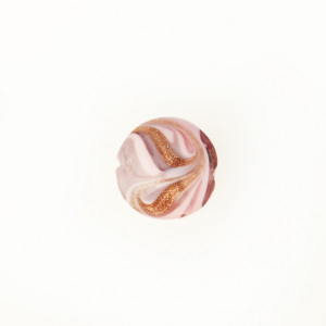 Perla di Murano schissa Fenicio Ø14. Vetro rosa e avventurina. Foro passante.