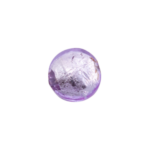Perla di Murano schissa Sommersa Ø14. Vetro viola e foglia argento. Foro passante.